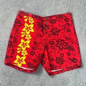 Roxy‎ Boardshorts Embroidered Logo 100% Cotton Floral Red Women's Size 5 VTG NWT